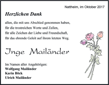 Traueranzeige von Inge Mailänder von Heidenheimer Zeitung