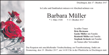 Traueranzeige von Barbara Müller von Heidenheimer Zeitung