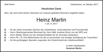 Traueranzeige von Heinz  Martin von Heidenheimer Zeitung