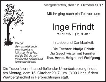 Traueranzeige von Inge Frindt 