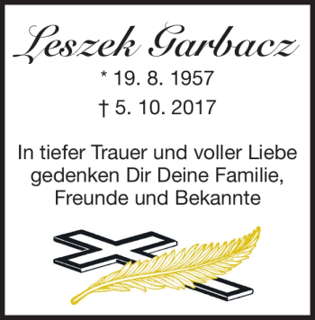Traueranzeige von Leszek Garbacz von Heidenheimer Zeitung