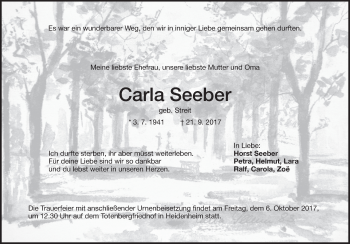 Traueranzeige von Carla Seeber 