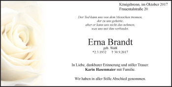 Traueranzeige von Erna Brandt von Heidenheimer Zeitung