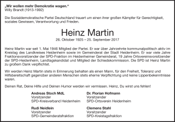 Traueranzeige von Heinz  Martin von Heidenheimer Zeitung