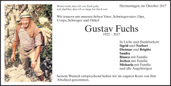 Traueranzeige von Gustav Fuchs von Heidenheimer Zeitung