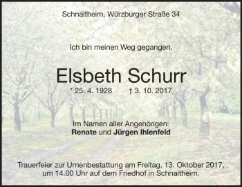 Traueranzeige von Elsbeth Schurr von Heidenheimer Zeitung