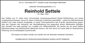 Traueranzeige von Reinhold Settele von Heidenheimer Zeitung