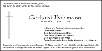 Traueranzeige von Gerhard  Bolsmann von Heidenheimer Zeitung