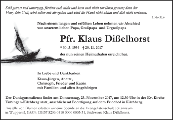 Traueranzeige von Klaus Dißelhorst von Heidenheimer Zeitung