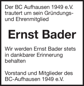 Traueranzeige von Ernst Bader von Heidenheimer Zeitung