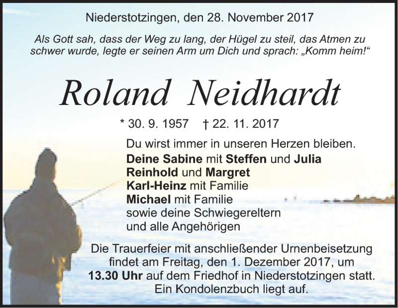  Traueranzeige für Roland Neidhardt vom 28.11.2017 aus Heidenheimer Zeitung