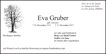 Traueranzeige von Eva Gruber von Heidenheimer Zeitung