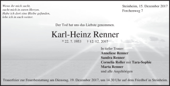 Traueranzeige von Karl-Heinz Renner von Heidenheimer Zeitung