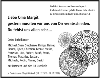 Traueranzeige von Margit Oelkuch von Heidenheimer Zeitung