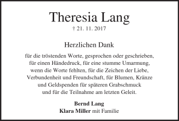 Traueranzeige von Theresia Lang von Heidenheimer Zeitung