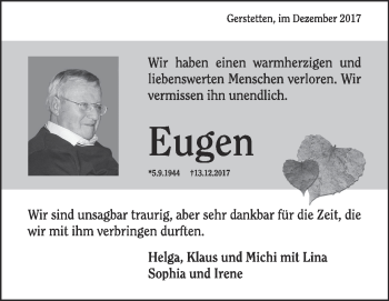 Traueranzeige von Eugen Zimmermann von Heidenheimer Zeitung