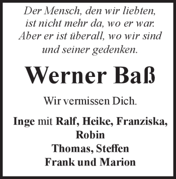 Traueranzeige von Werner Baß von Heidenheimer Zeitung