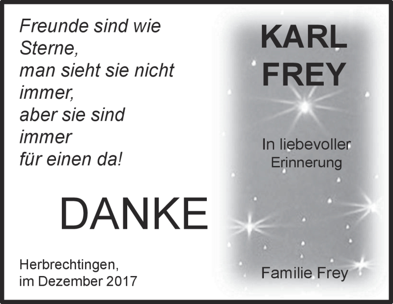  Traueranzeige für Karl Frey vom 12.12.2017 aus Heidenheimer Zeitung