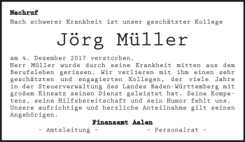 Traueranzeige von Jörg Müler von Heidenheimer Zeitung