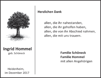 Traueranzeige von Ingrid Hommel  von Heidenheimer Zeitung