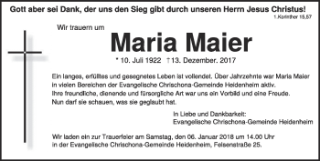 Traueranzeige von Maria Maier von Heidenheimer Zeitung