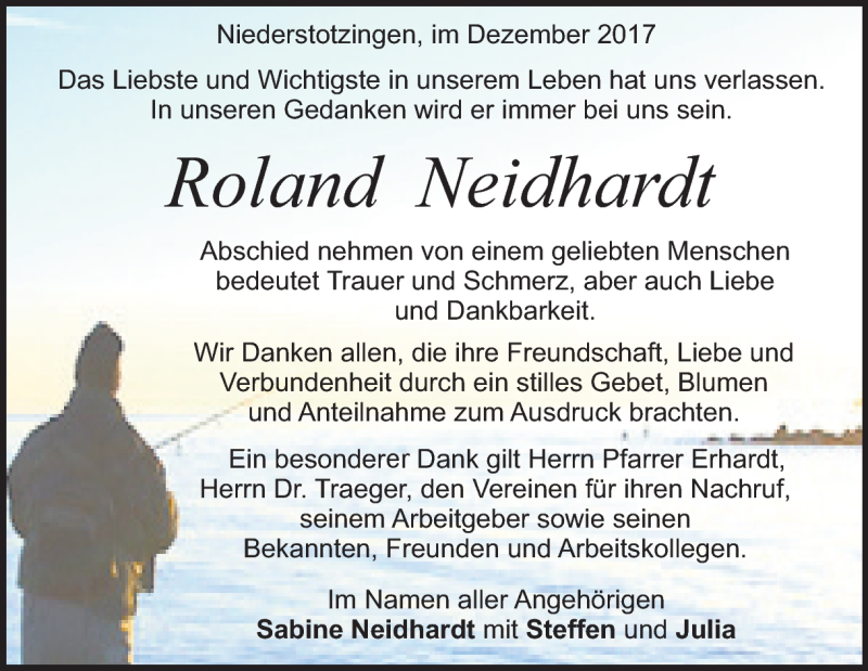  Traueranzeige für Roland Neidhardt vom 12.12.2017 aus Heidenheimer Zeitung