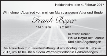 Traueranzeige von Frank Beyer von Heidenheimer Zeitung