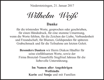 Traueranzeige von Wilhelm Weiß von Heidenheimer Zeitung