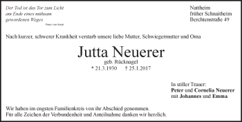 Traueranzeige von Jutta Neuerer von Heidenheimer Zeitung