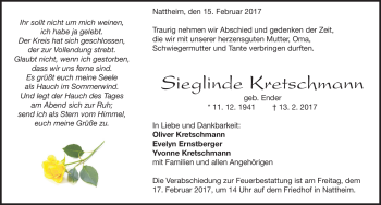 Traueranzeige von Sieglinde Kretschmann von Heidenheimer Zeitung