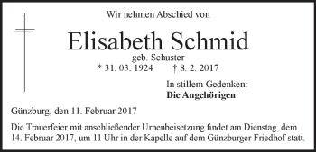Traueranzeige von Elisabeth Schmid von Heidenheimer Zeitung