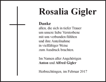 Traueranzeige von Rosalia Gigler von Heidenheimer Zeitung