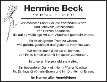 Traueranzeige von Hermine Beck von Heidenheimer Zeitung