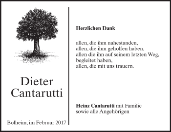 Traueranzeige von Dieter Cantarutti von Heidenheimer Zeitung