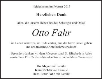 Traueranzeige von Otto Fahr von Heidenheimer Zeitung