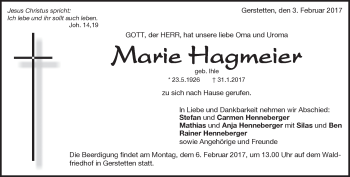 Traueranzeige von Marie Hagmeier von Heidenheimer Zeitung