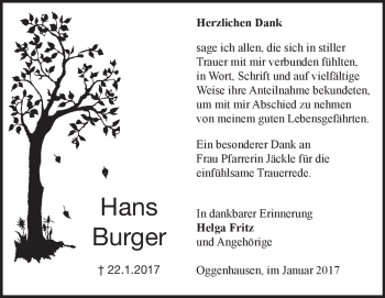 Traueranzeige von Hans Burger von Heidenheimer Zeitung