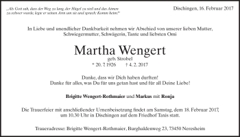 Traueranzeige von Martha Wengert von Heidenheimer Zeitung
