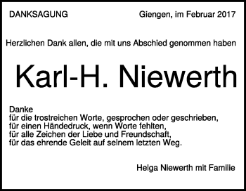 Traueranzeige von Karl-Hermann Niewerth von Heidenheimer Zeitung