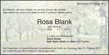 Traueranzeige von Rosa Blank von Heidenheimer Zeitung