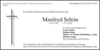 Traueranzeige von Manfred Schön von Heidenheimer Zeitung