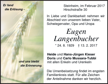 Traueranzeige von Eugen Langenbucher von Heidenheimer Zeitung