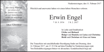 Traueranzeige von Erwin Engel von Heidenheimer Zeitung