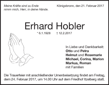 Traueranzeige von Erhard Hobler von Heidenheimer Zeitung