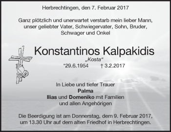 Traueranzeige von Konstantinos Kalpakidis von Heidenheimer Zeitung