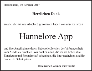 Traueranzeige von Annelore App von Heidenheimer Zeitung