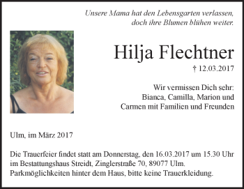 Traueranzeige von Hilja Flechtner von Heidenheimer Zeitung