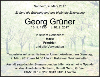 Traueranzeige von Georg Grüner von Heidenheimer Zeitung