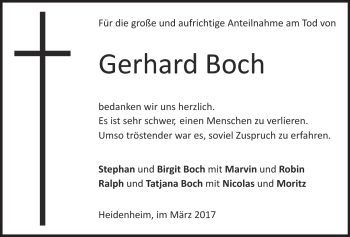 Traueranzeige von Gerhard Boch von Heidenheimer Zeitung