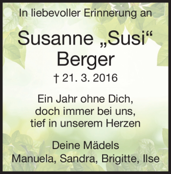 Traueranzeige von Susanne Berger von Heidenheimer Zeitung